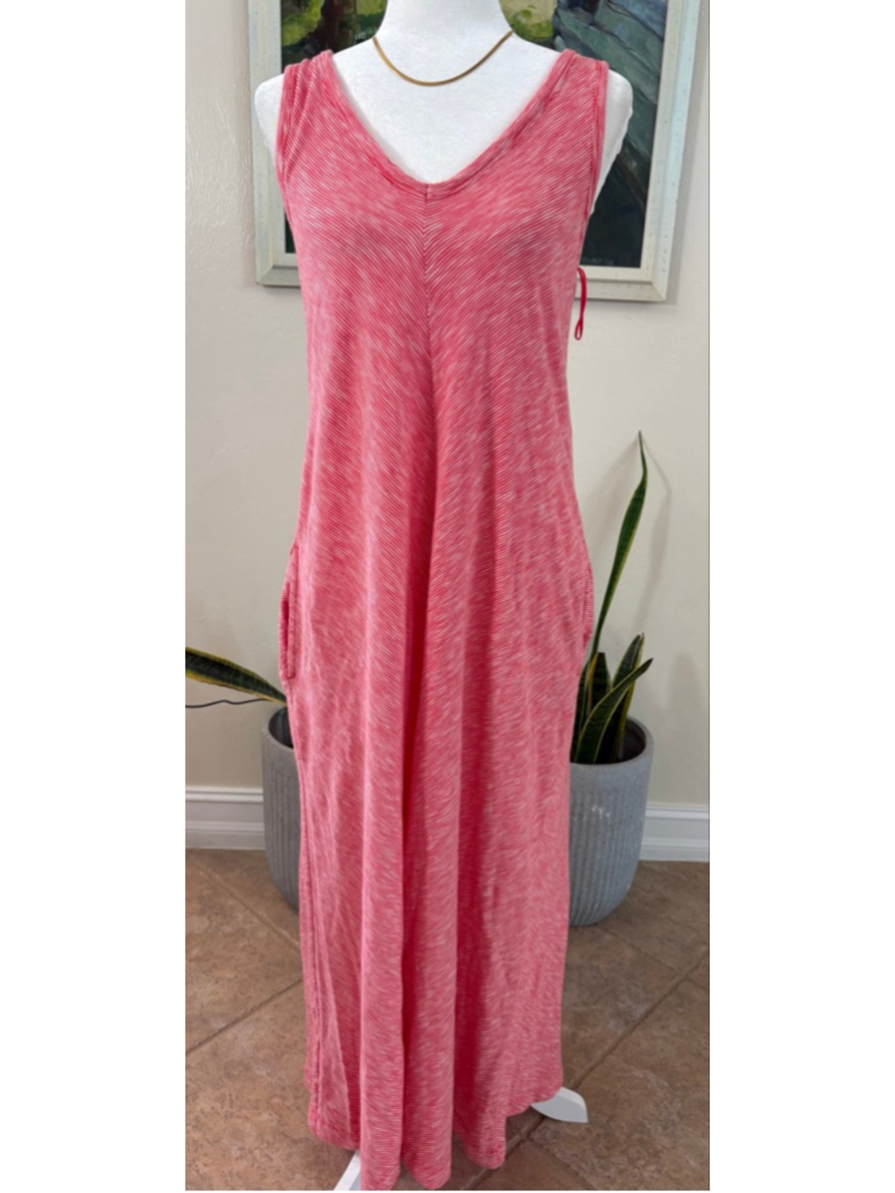 Lou & Grey Ann Taylor coral pink White Striped Maxi Dress OS